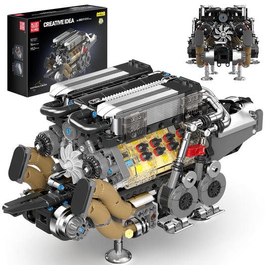 Mould King W16 engine front view shows compact build ideal for display and learning.