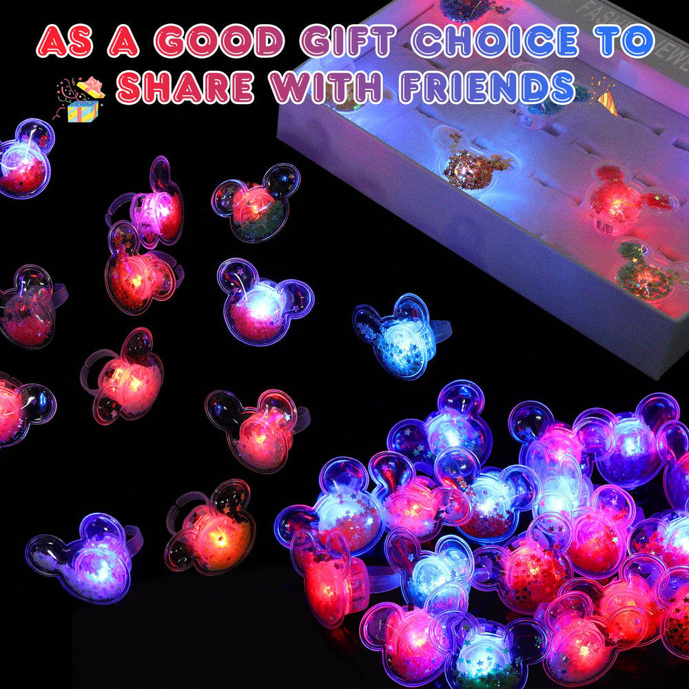 Blue and red LED glow from Mouse Party Favors rings