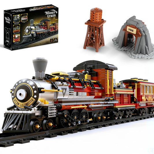 Mov Stone Western Mining steam train front view highlighting bold red-and-gold styling for display