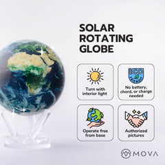 MOVA Globe ambient-light powered globe with gentle rotation for a clean workspace.