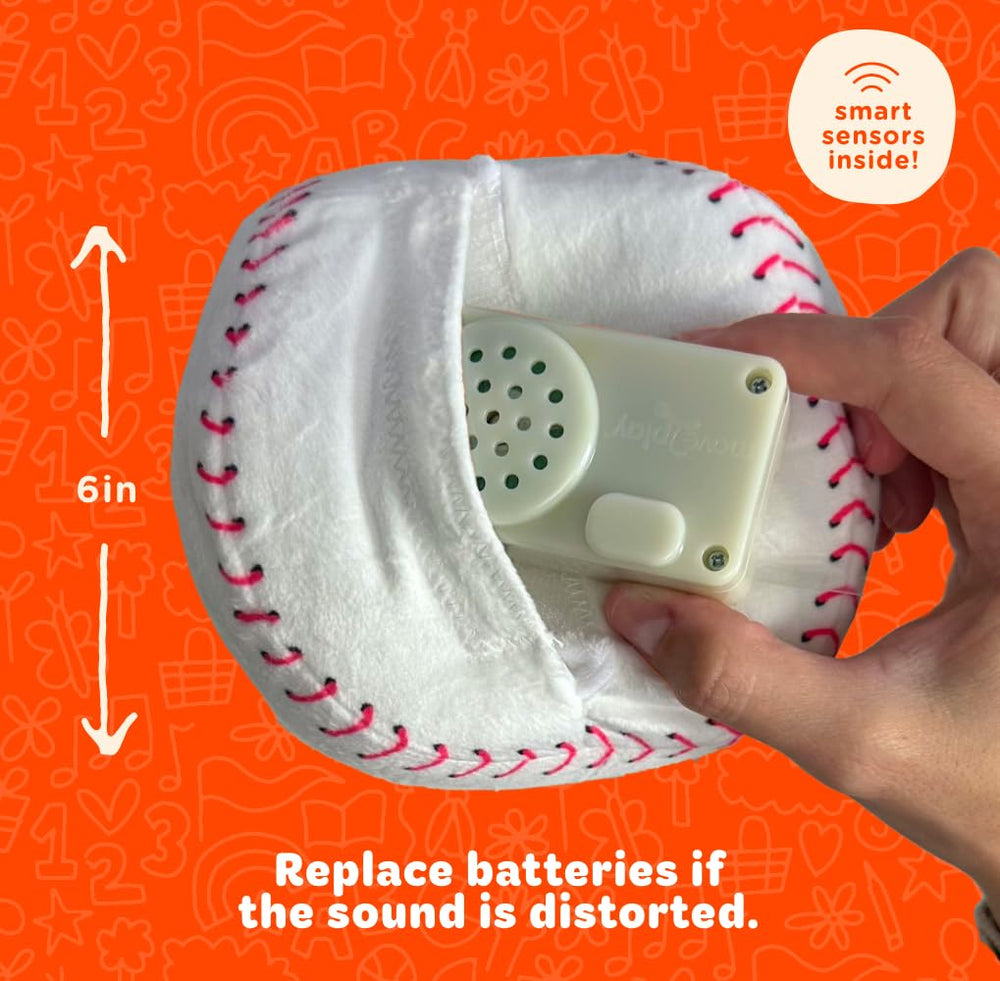 Move2Play baseball includes batteries and accessible volume controls for versatility.