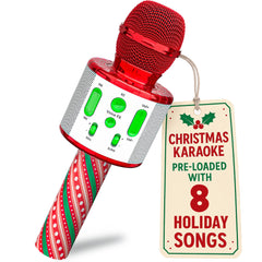 Move2Play Christmas Karaoke Microphone on a stage setup delivering captivating family performances