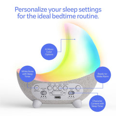 Move2Play Dozi moonlight colors display calming hues with adjustable brightness for mood setting.