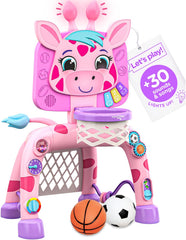 Move2Play giraffe basketball hoop close-up showing 30 sounds and lights for active play.