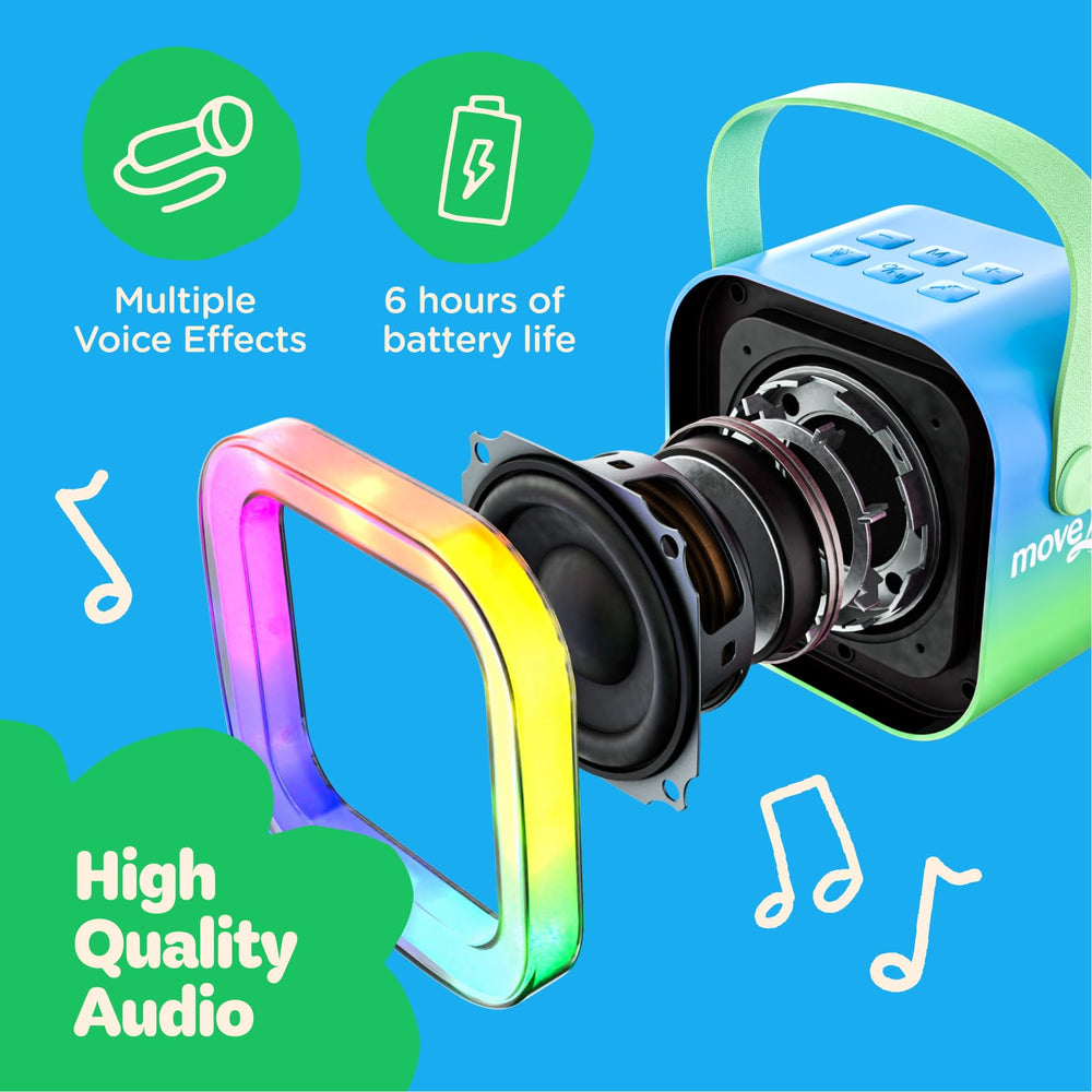 Move2Play compact design highlighting durable, lightweight karaoke fun
