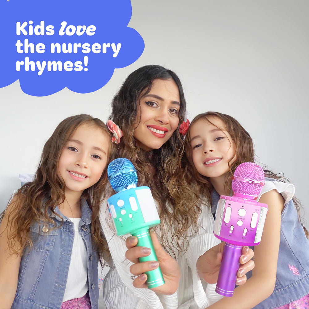 Move2Play microphone during a kids’ singing session with engaging tunes.
