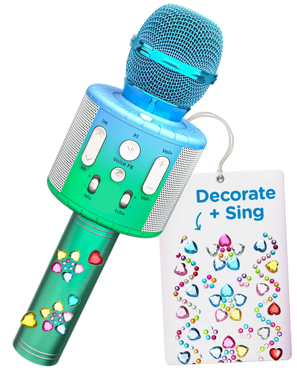 Move2Play kids karaoke mic decorated with glitter stickers for personalized party flair