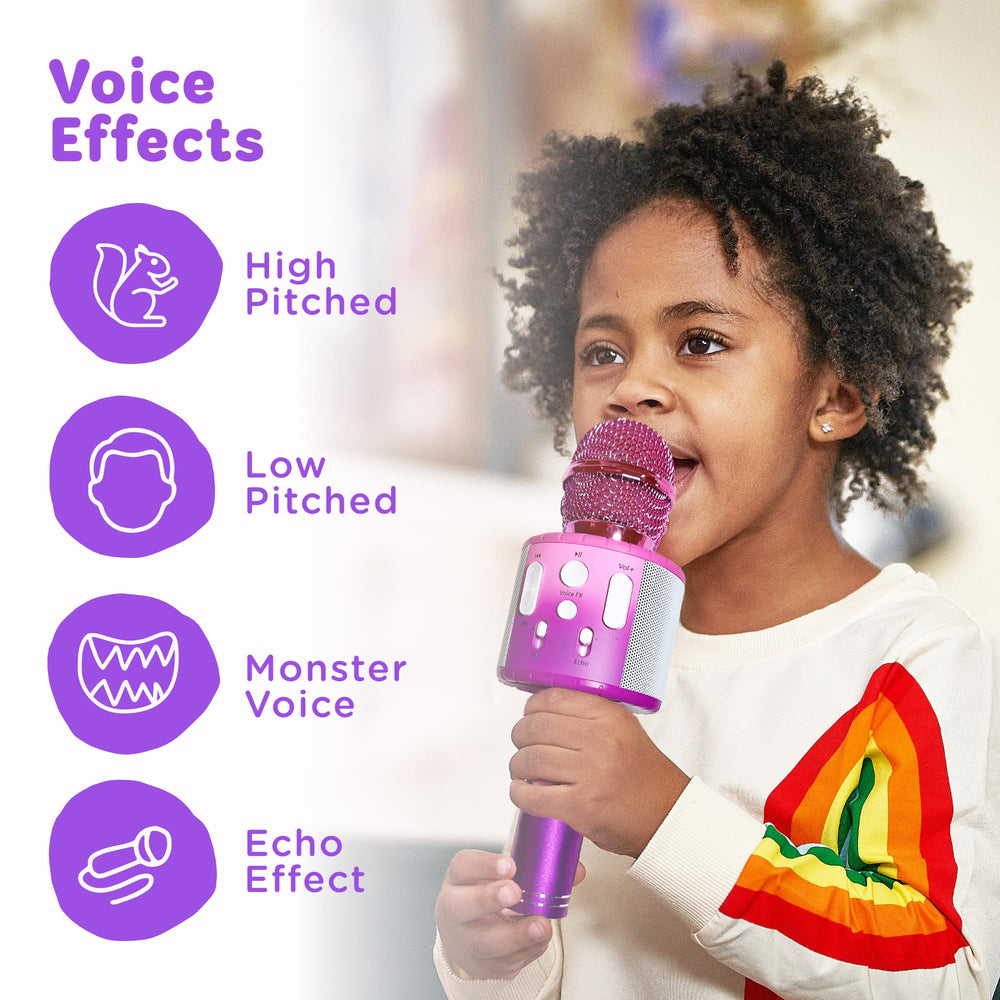 Move2Play microphone with four voice effects for playful transformations.