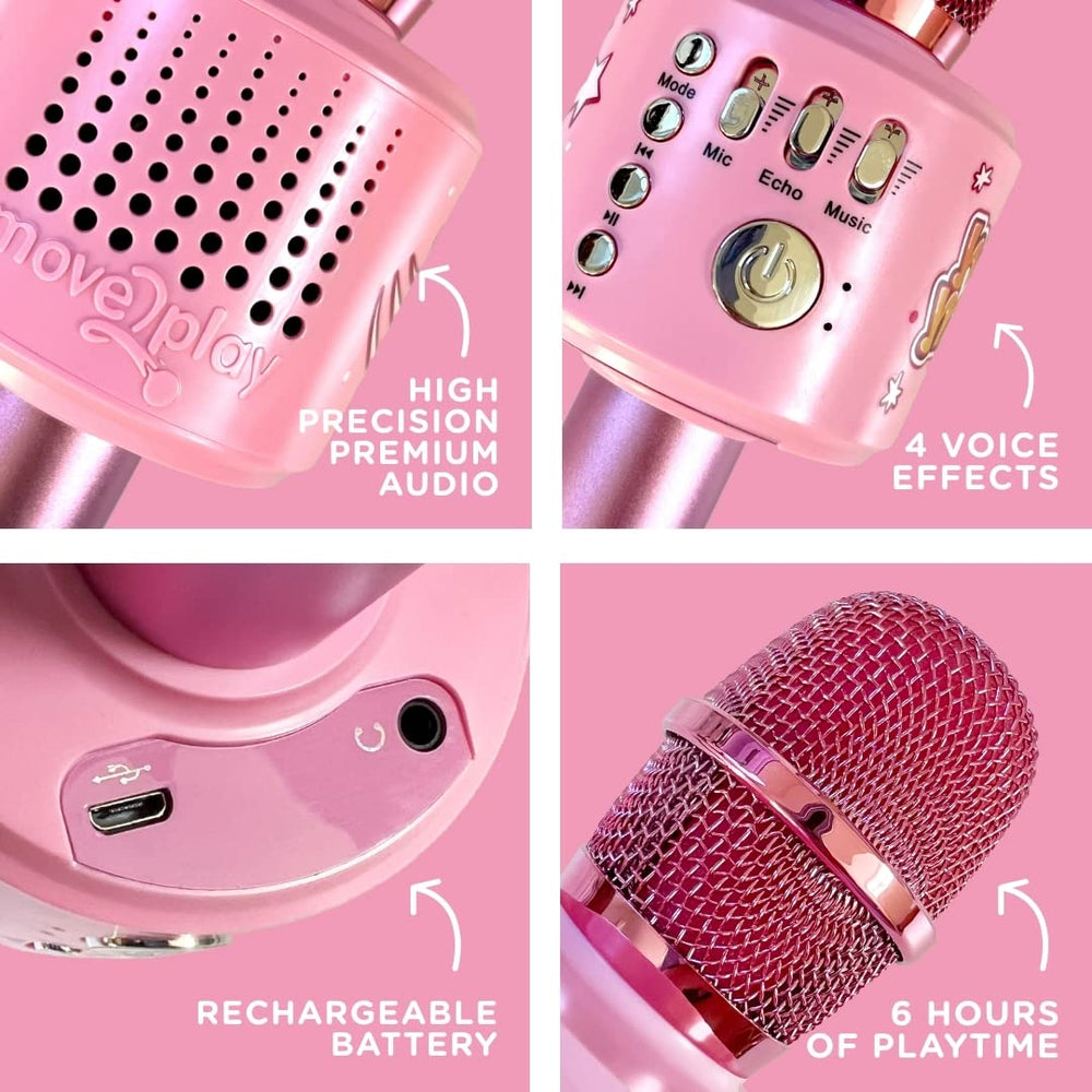 Move2Play Motown Magic microphone battery life over eight hours for parties.