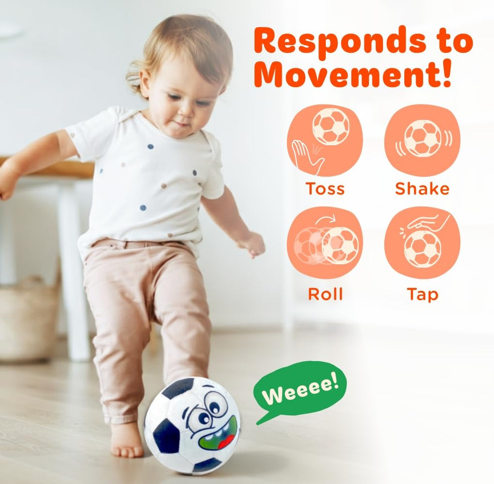 Move2Play soft plush ball is machine-washable for easy cleanup