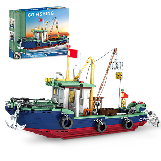 Mov Stone City Ocean fishing boat assembly shows a detailed model for creative play.