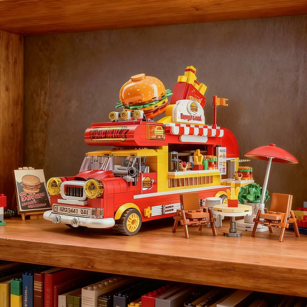 Mov Stone Friends Burger Truck 742-piece build promotes focus and dexterity.