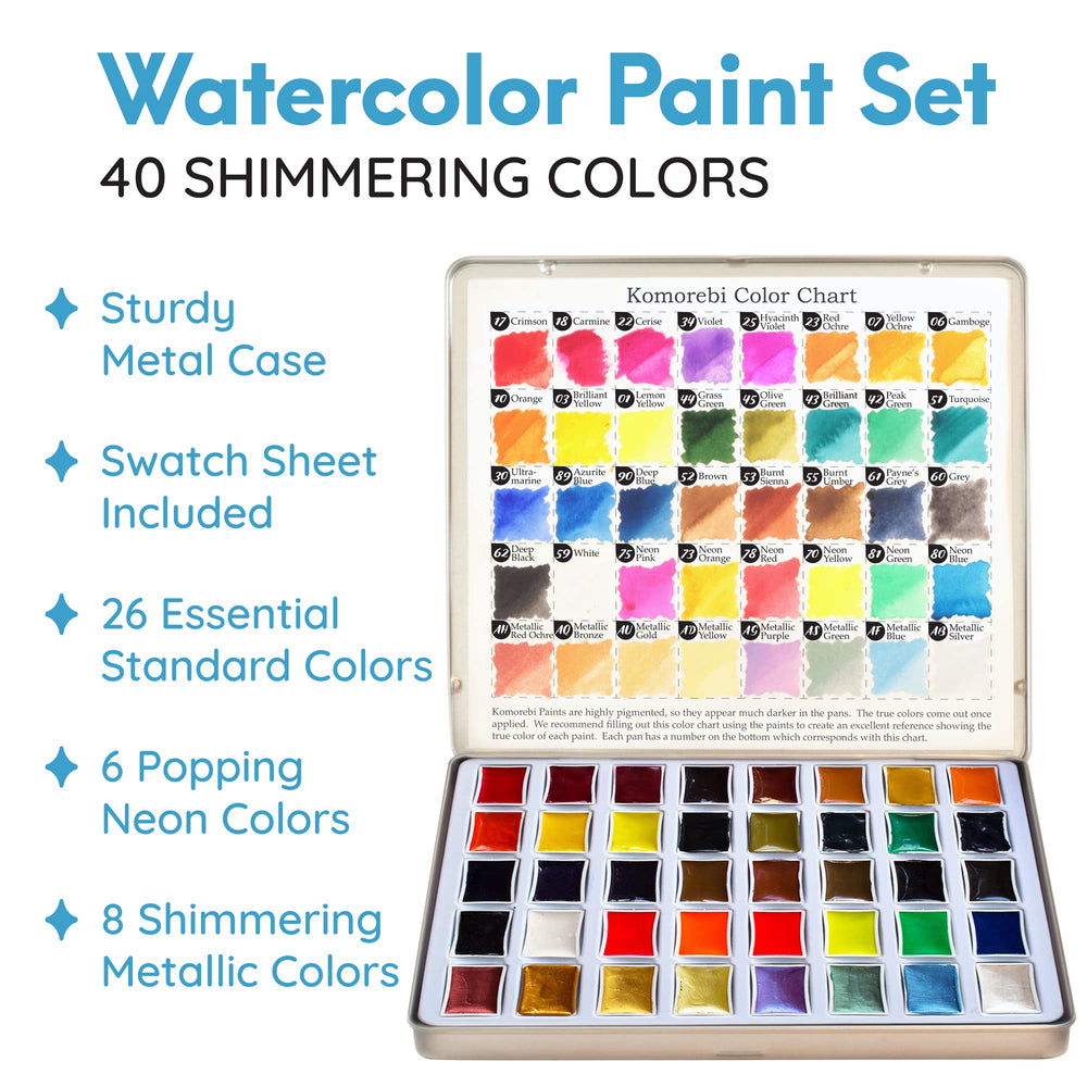 MozArt metallic watercolor pans swatches show radiant shimmer for bold accents