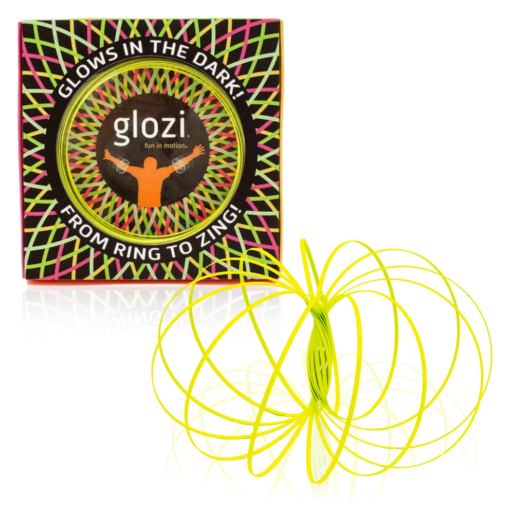 Mozi Glozi bracelet front view with glowing rings in motion for visual play