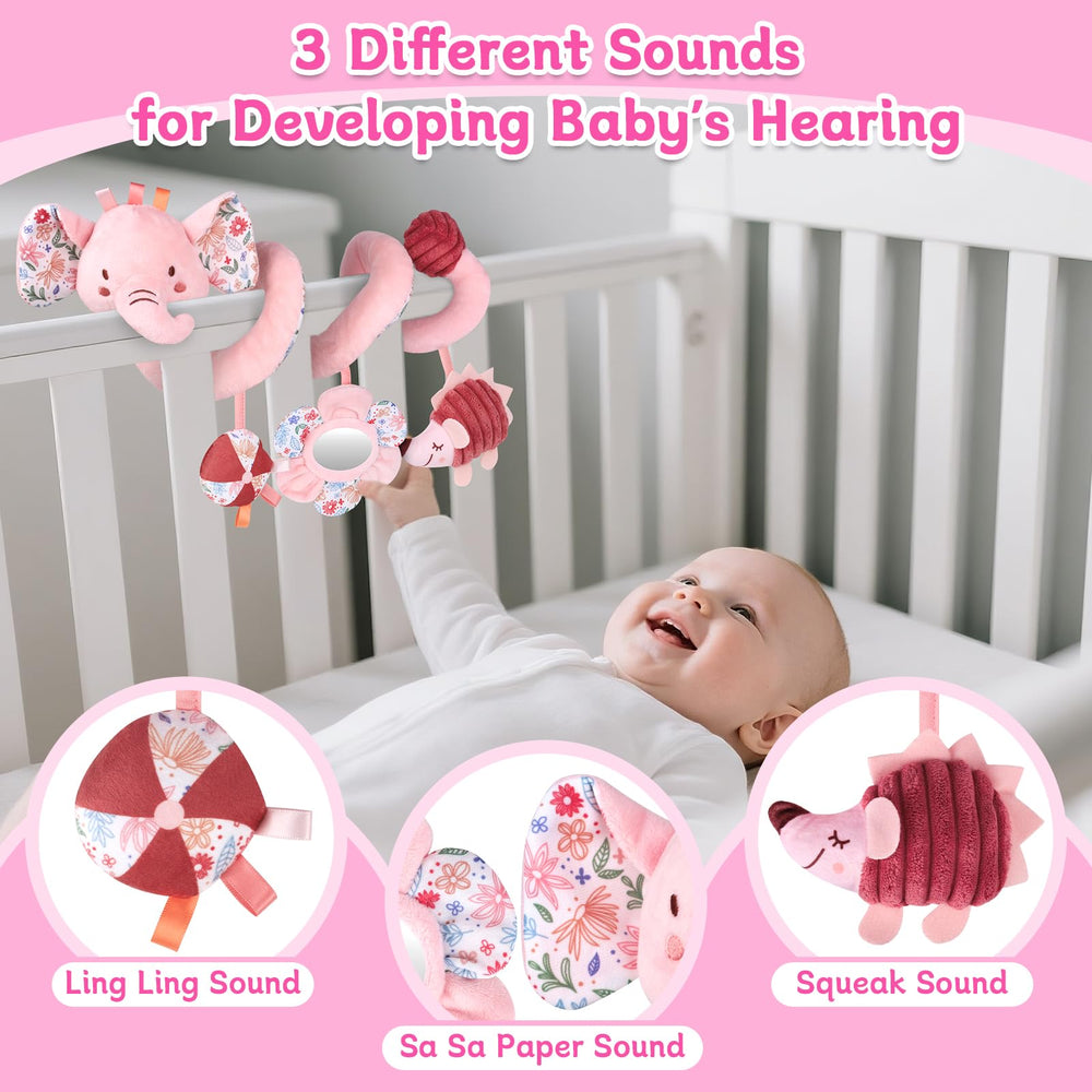MPQMPQ hanging car seat toys three pendants promote color and sound awareness.