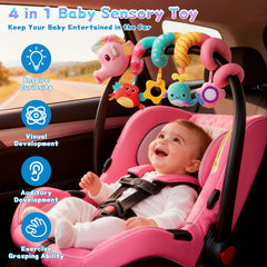 MPQMPQ rattle car seat toy with bell attracts baby's attention during play.