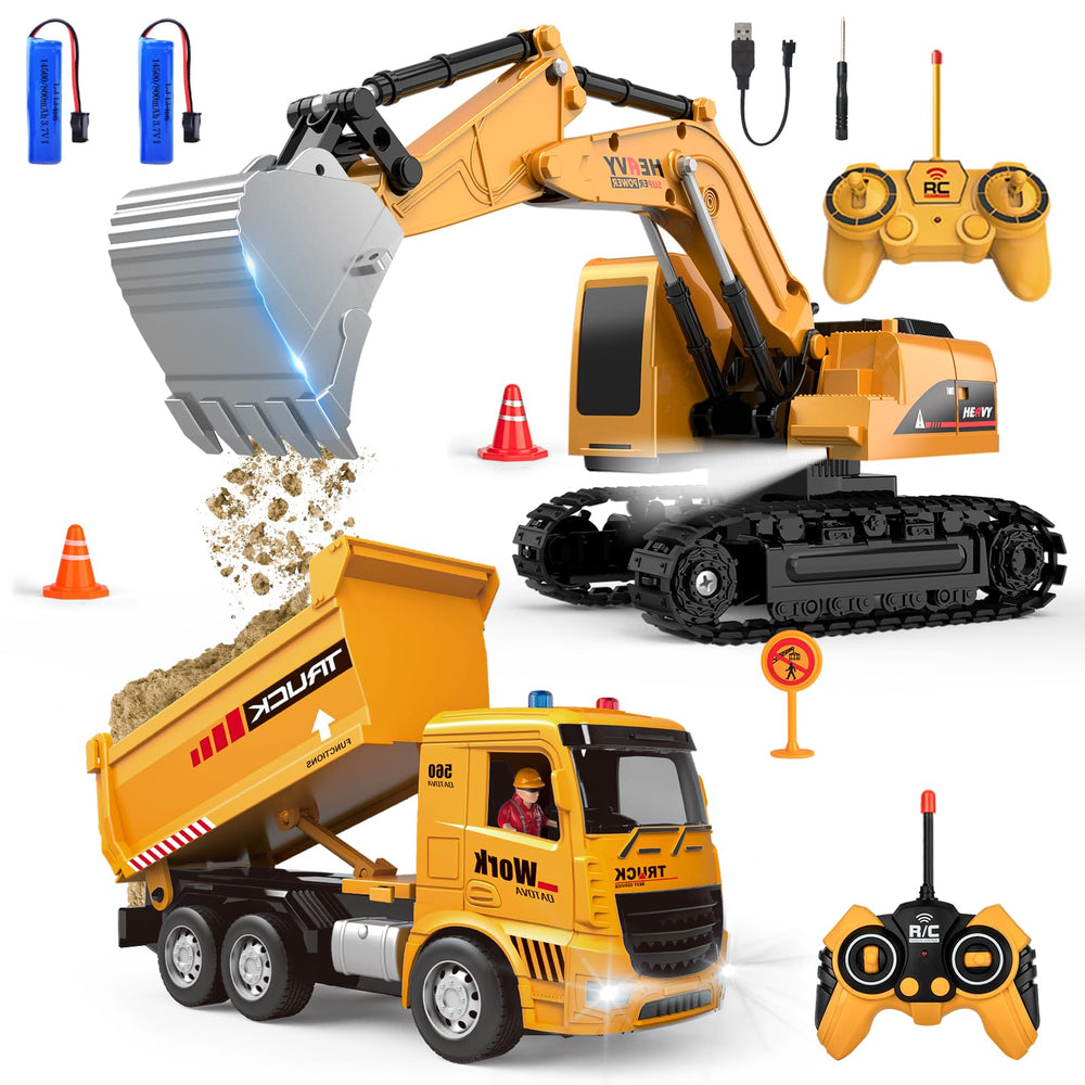 MQDMINI RC excavator front view showing a durable, imaginative play option