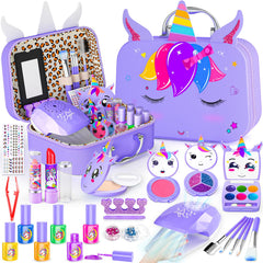 Mqsiuve Kids Makeup Kit unicorn case encourages imaginative dress-up play.