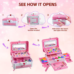 Mqsiuve makeup collection with brushes and glitters enhances pretend fashion sessions.