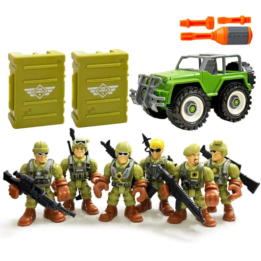 MQSTARSRISE army men with truck and gear for imaginative play