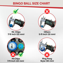 MR CHIPS red bingo balls provide high visibility for fast recognition.