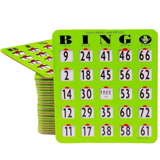 MR CHIPS jam-proof bingo card with a smooth sliding window for easy play.