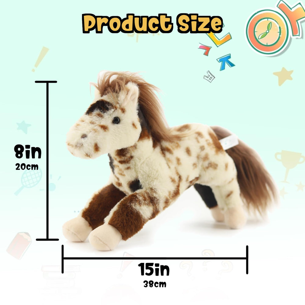MR ViviCare spotted horse face close-up with friendly cartoon design for kids.