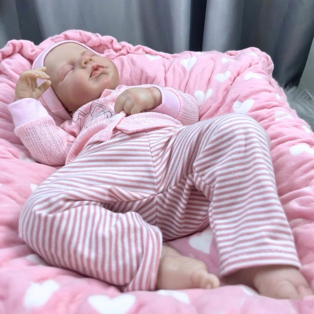 MRB Lifelike Reborn doll wears hat and striped pants