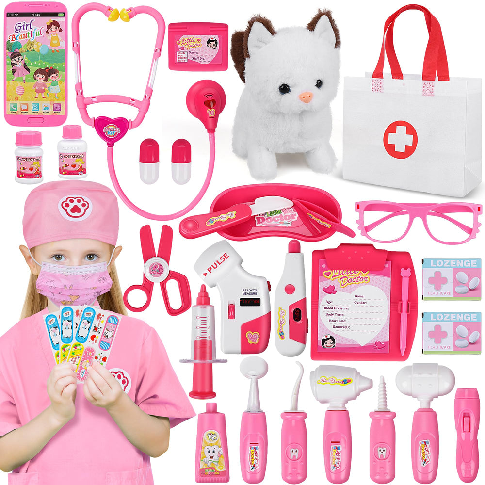 MR.TN 33Pcs Pet Doctor Kit cat toy for pretend play boosts empathy and care.