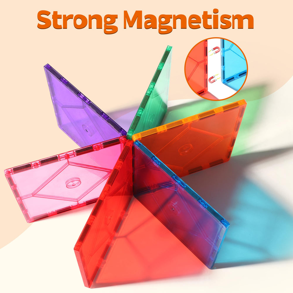 Mruikeny colorful magnetic tiles enabling castle and rocket construction