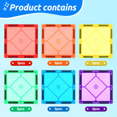 Mruikeny magnetic tiles with strong magnets for easy stacking and creative designs.