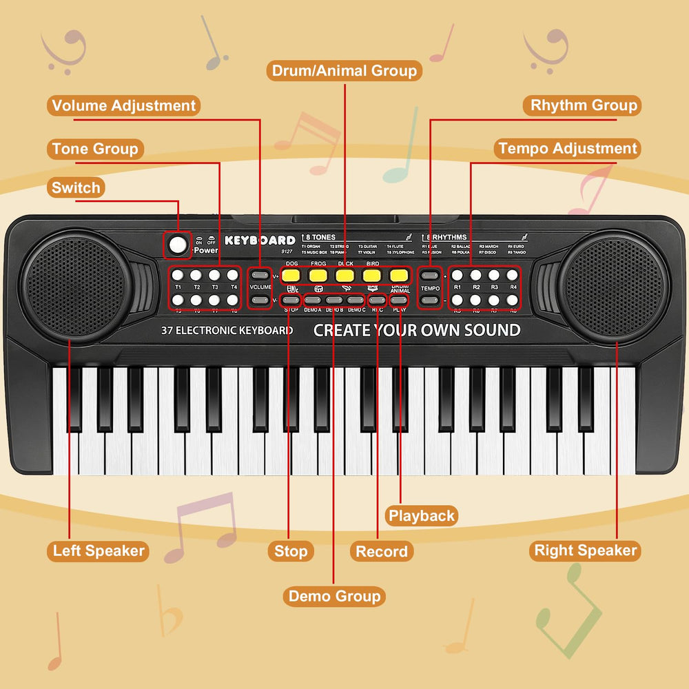 M SANMERSEN Kid Keyboard Piano wood-grain keys provide a familiar feel for beginners.