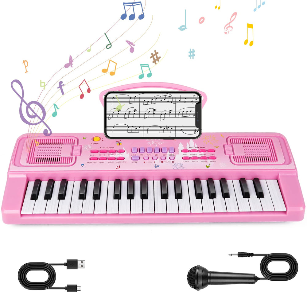 M SANMERSEN kids keyboard pink front-view for playful learning