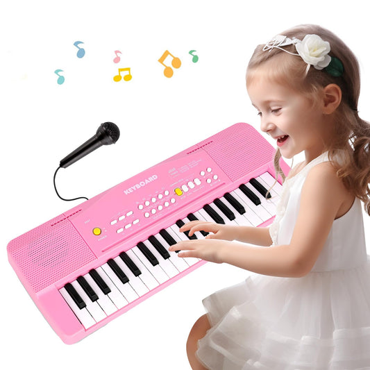 M SANMERSEN toy piano pink front view for beginners with dual speakers.