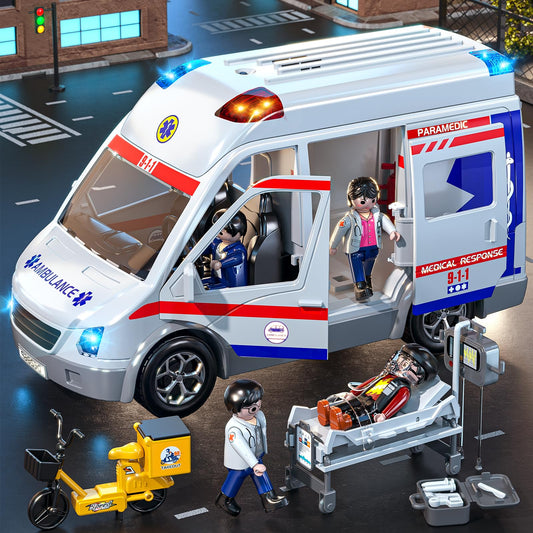 MSKOLER Play Ambulance Truck with open doors for easy interaction.