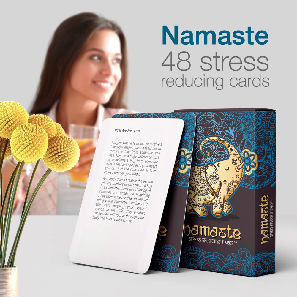 Namaste Mindfulness Cards deck open by MSS Inc for mindful breathing practice.