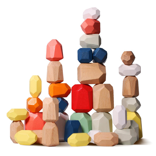 MTTIERY 36pcs wooden stacking rocks set for tactile, creative play and balance practice.