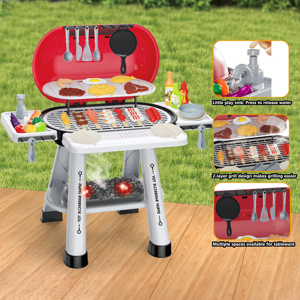 MUGEYMYD 74-piece barbecue collection fuels creative pretend feasts.