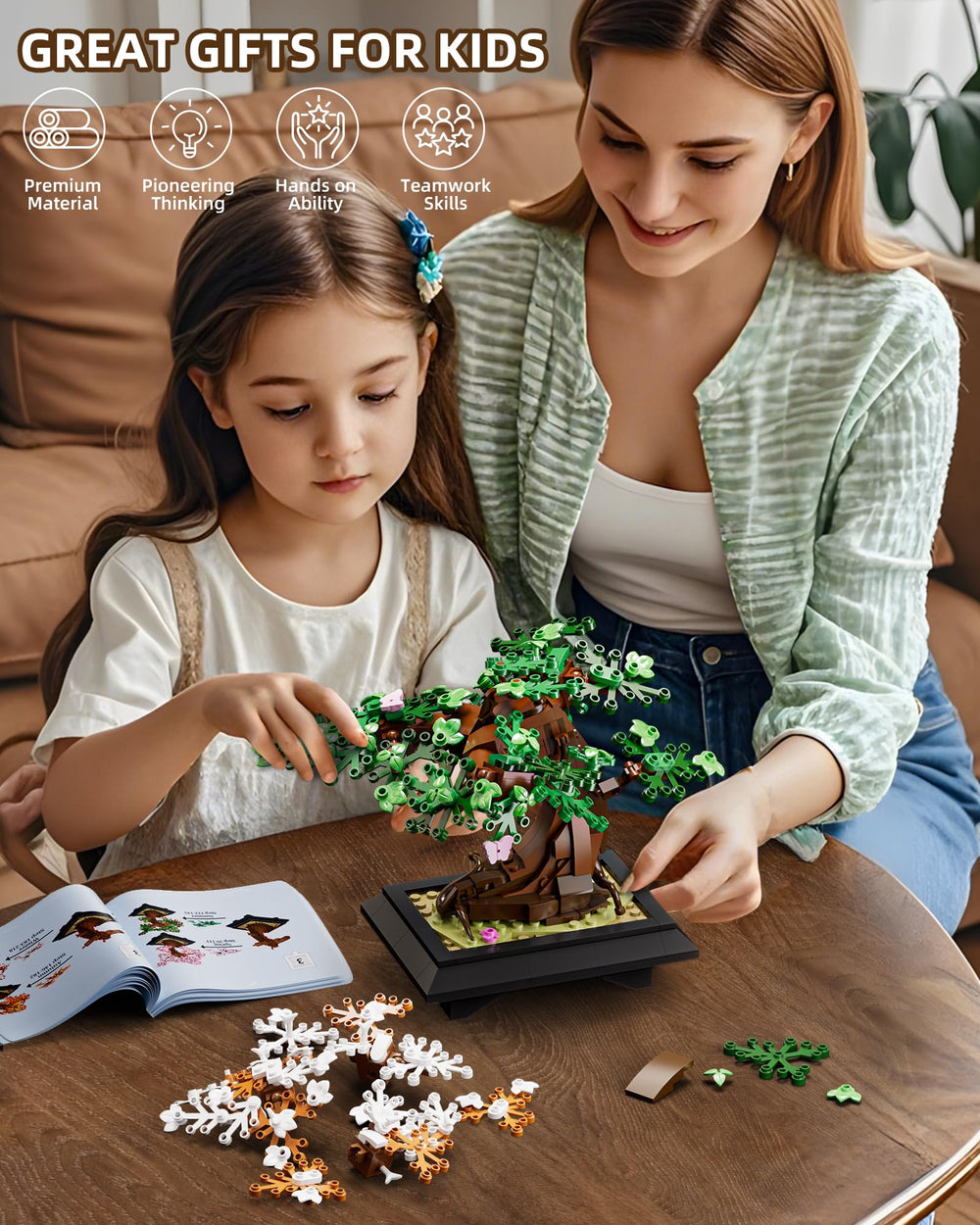 Muiurple building kit appeals to both adults and kids for a relaxing activity.