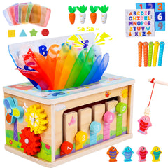 Mummed Montessori wooden tissue box toy with gear clock encourages precise finger movements and problem-solving.