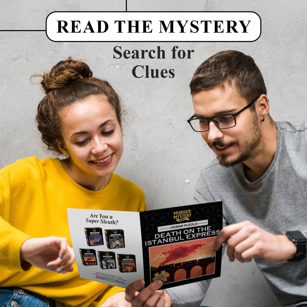 Murder Mystery Party final pages mirror clue reveal enhances puzzle-solving fun.