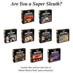 Murder Mystery Party puzzle box front view signals high-quality BePuzzled product.