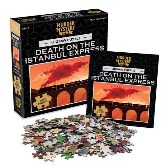 Murder Mystery Party puzzle pieces on table spark curiosity and hours of engaging play.