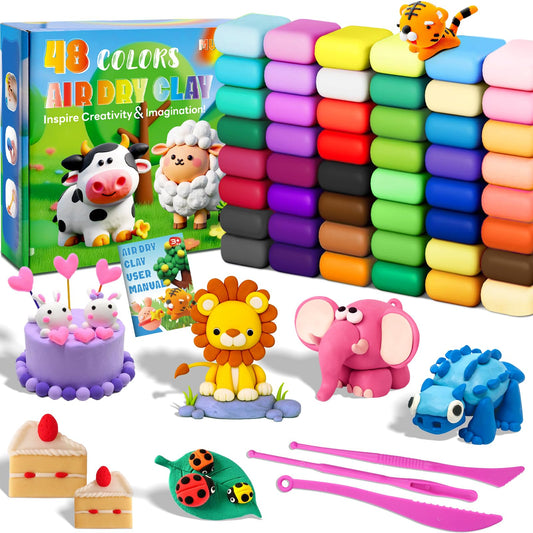 MuseLuxe Air Dry Clay 48 colors palette for vibrant, mixable creations.