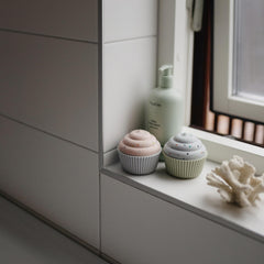 Mushie cupcake toy stackable design for safe stacking play by little hands