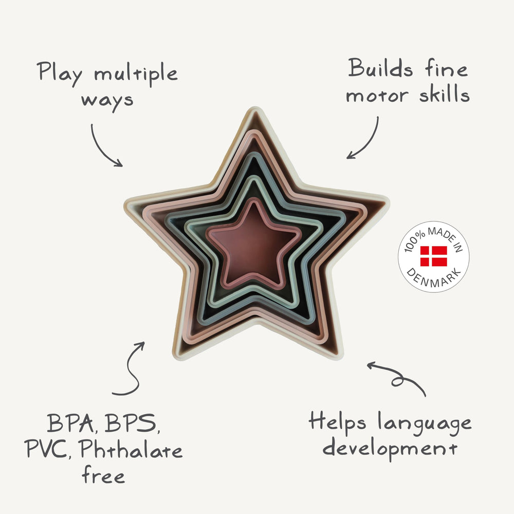 Mushie Nesting Stars made in Denmark with non-toxic materials