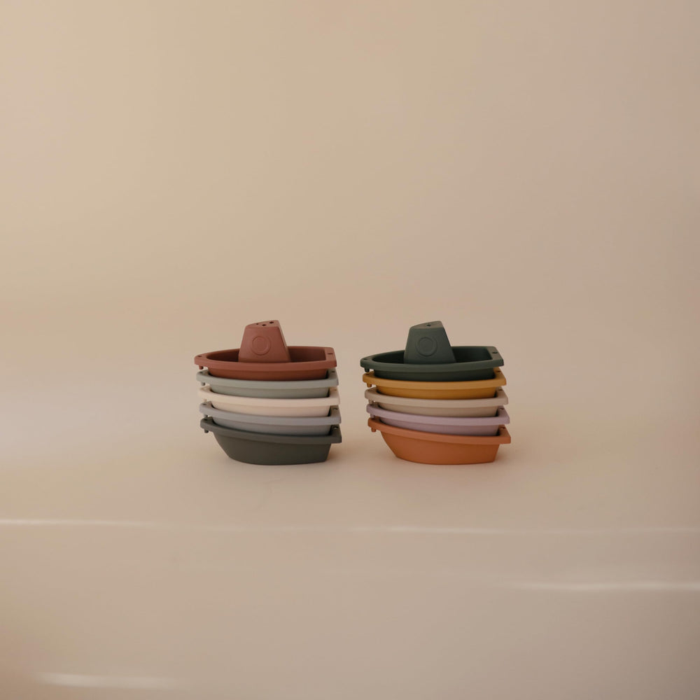 Mushie bath boats rustic 4 simple design aids stacking and fine motor play