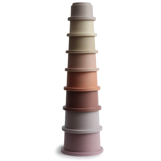 Mushie stacking cups 8pc Petal tower for colorful stacking play.