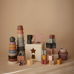 Mushie stacking rings in a gift box ready for gifting