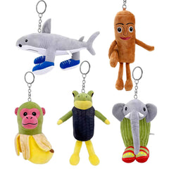 Mushplushies brainrot plush keychain with sneaker-face design, ideal for backpacks.